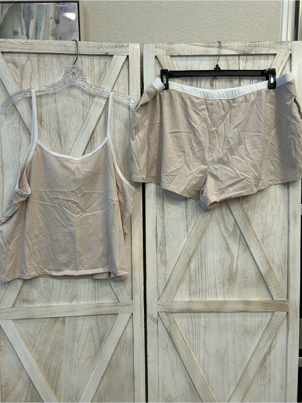 Women's Neutral Sleep Tank and Boxer Short Set - Cream/Tan
